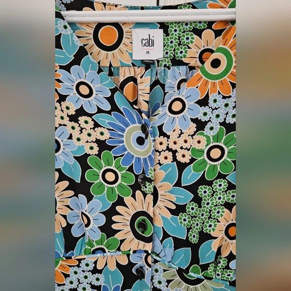 CAbi Floral Print Women's Blouse - Blue, Green, Orange - Picture 4 of 4